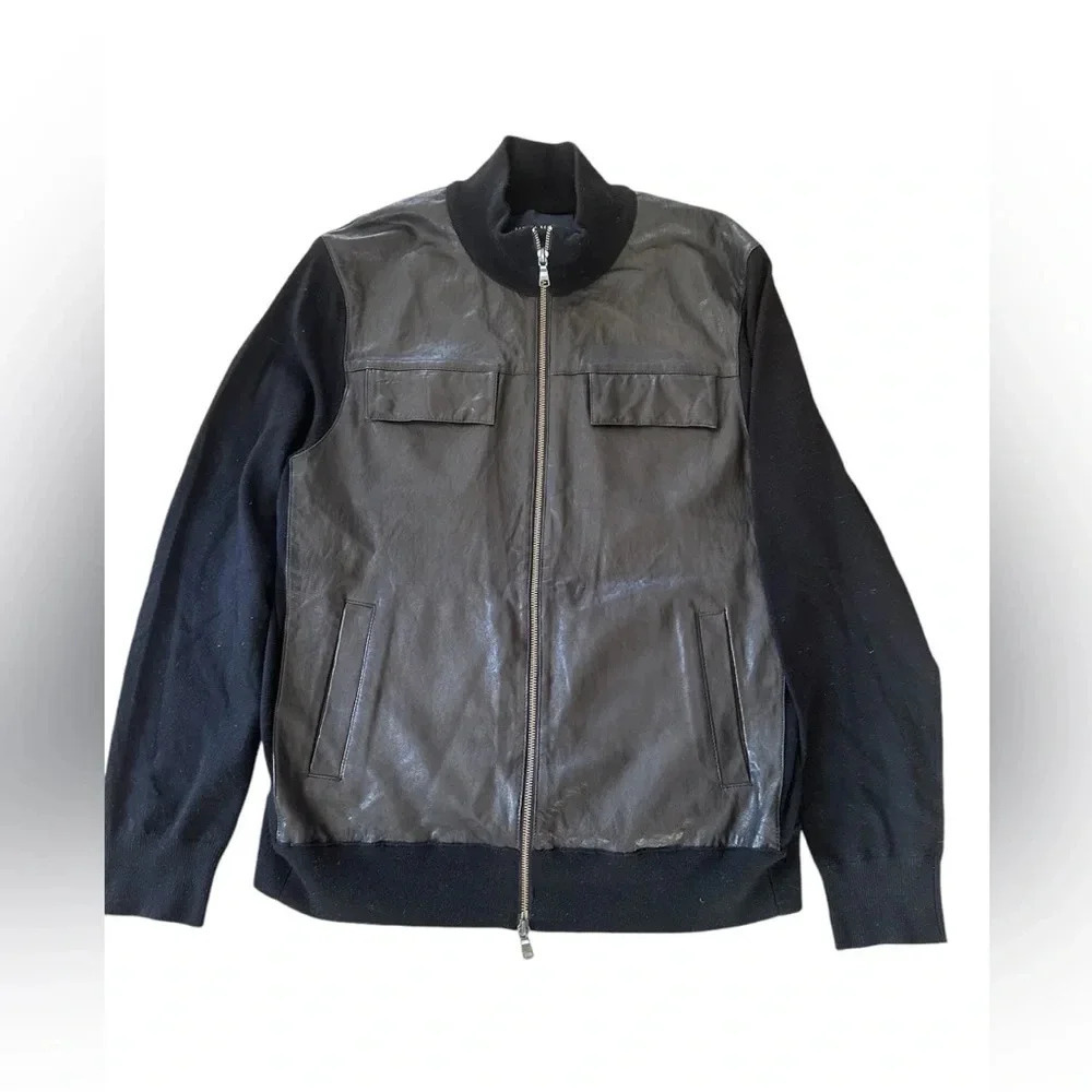 Banana Republic Men’s Mixed Media Faux Leather Bomber Jacket Black L